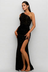 Sherwood One-Shoulder Sequined Slit Maxi Dress