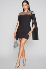 Della Rhinestone Long Sleeve Split Mini Dress