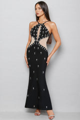 Keirar Black Dark Print Backless Maxi Dress