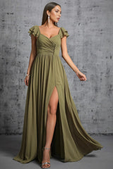 Kendra Green Split Front Tie Front Maxi Dress