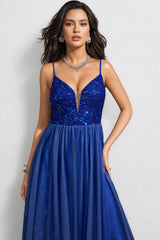 Esricf Blue Strapless Sequin Maxi Dress