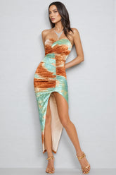 Elara Printed Sheath Irregular Midi Dress