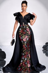 Ariasd Black Sequin Flower Maxi Dress