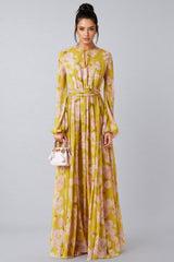 Giselle Floral Lace Up Puff Sleeve Maxi Dress