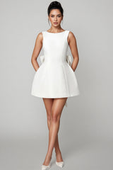 Flair White Backless Bow Mini Dress