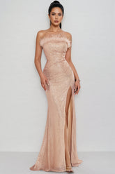 Kylark Strapless Glitter Slit Maxi Dress