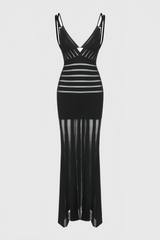Lakei Black Deep V Openwork Maxi Dress