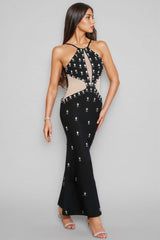 Keirar Black Dark Print Backless Maxi Dress