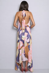 Elia Irregularly Pleated Printed Maxi Dress-Caramel Color