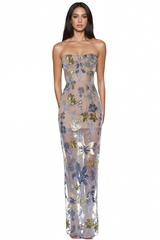 Waylen Blue Embroidered Maxi Dress