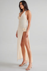 Odele Halter Floral Applique Knit Maxi Dress