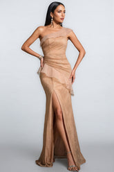 Royalty One-Shoulder Fishtail Slit Maxi Dress
