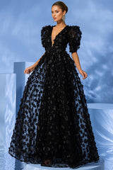 Spak Bubble Sleeve Cubic Floral Maxi Dress