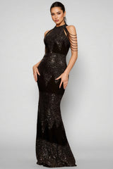 Ashlynn Black Sleeveless Sequinned Maxi Dress
