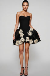 Merfd Black Strapless Puffy Mini Dress