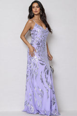Benjamd Purple V-neck Sequin Maxi Dress