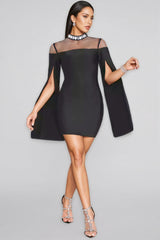 Della Rhinestone Long Sleeve Split Mini Dress