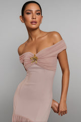 Cionlt Pink Mesh Backless Pleated Maxi Dress
