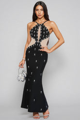 Keirar Black Dark Print Backless Maxi Dress