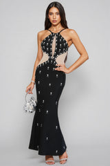 Keirar Black Dark Print Backless Maxi Dress