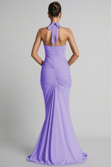 Elsie Purple Deep V-Neck Backless Maxi Dress