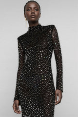 Roisea Long Sleeve Rhinestone Maxi Dress