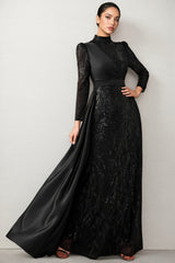 Moto Sequin Satin Long-Sleeved Maxi Dress
