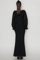 Thariy Black Square Neck Rhinestone Maxi Dress