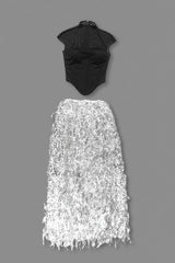 Xenia Fringe Beaded Maxi Dress Two Piece Set
