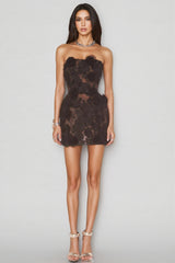 Ezrans Strapless 3D Flower Mini Dress