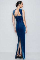 Liornd Blue Split Backless Maxi Dress