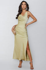 Dereka Backless Round Neck Satin Maxi Dress