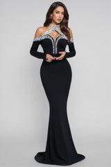 Hyxra Diamond Studded Fishtail Maxi Dress