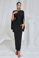 Nali Solid Black Round Neck Maxi Dress
