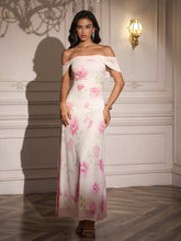 Off Shoulder Ruched Floral Print Dress