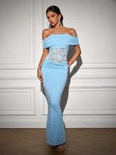 Off Shoulder Ruched Lace Patchwork Contrast Bodycon Dress