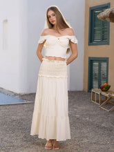 Off Shoulder Ruched Twist Front Top&Ruffle Low Waist Skirt