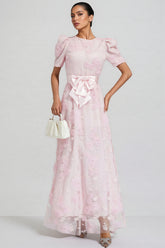 Yelen Pink Bow 3D Flower Maxi Dress