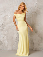 One Shoulder Backless Satin Maxi Dress