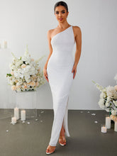 One Shoulder Backless Side Slit Hem Dress