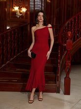 One Shoulder Ruched Mesh Asymmetrical Hem Bodycon Dress