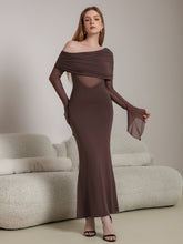 One Shoulder Spliced Ruched Trim Mermaid Mesh Dress