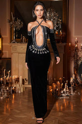 Dawn Cutout Crystal Velvet Maxi Dress