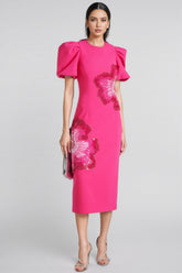 Coralie Puff-Sleeve Embellished Midi Dress