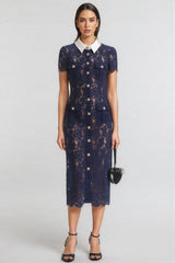 Shaylah Lace Contrast Collar Midi Dress