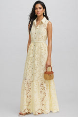 Caialt Yellow Lace Maxi Dress