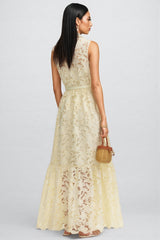 Caialt Yellow Lace Maxi Dress