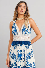 Urwed Blue Strapless Lace Maxi Dress