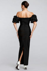 Helesa Off Shoulder Pearl Bandage Maxi Dress