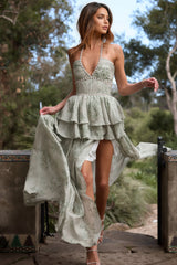 Riven Green Halter Print Maxi Dress